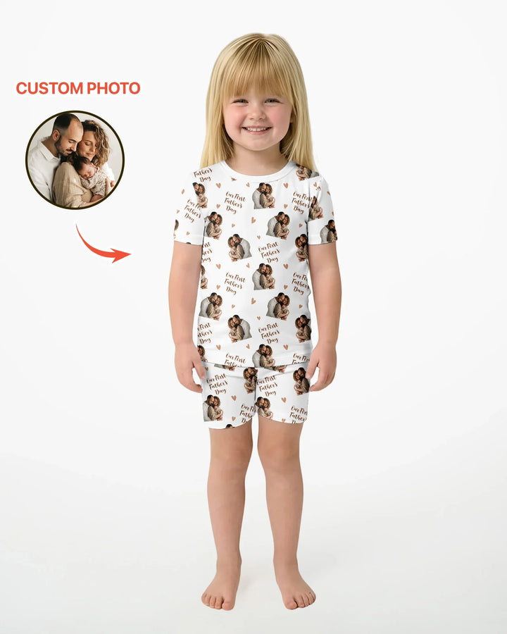 Custom Photo Our First as Parents Bamboo Two Piece Short Sleeve Shorts Pajama Set