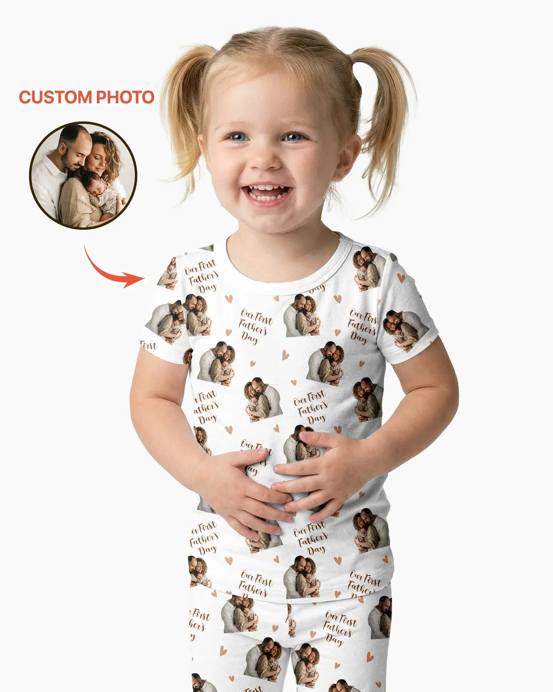 Pijama de dos piezas con foto personalizada "Our First as Parents" de bambú y manga corta