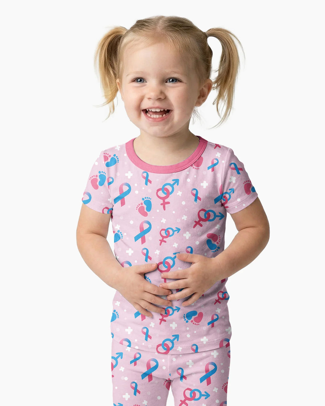 Infertility Awareness Blue and Pink Bamboo Two Piece Short Sleeve Pajama Set