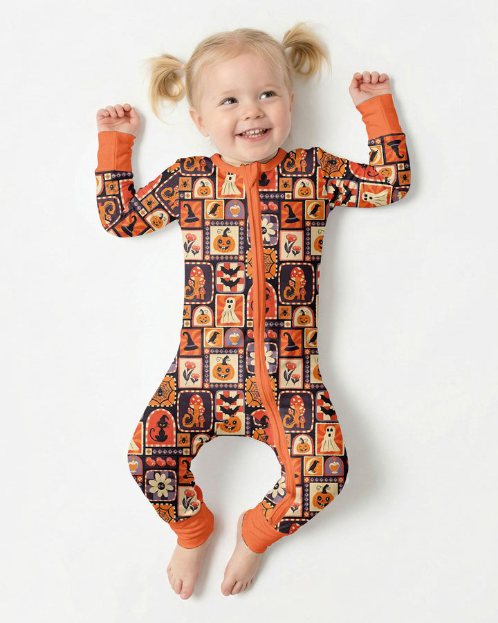 Retro Halloween Patchwork Icons Bamboo Convertible Zippy
