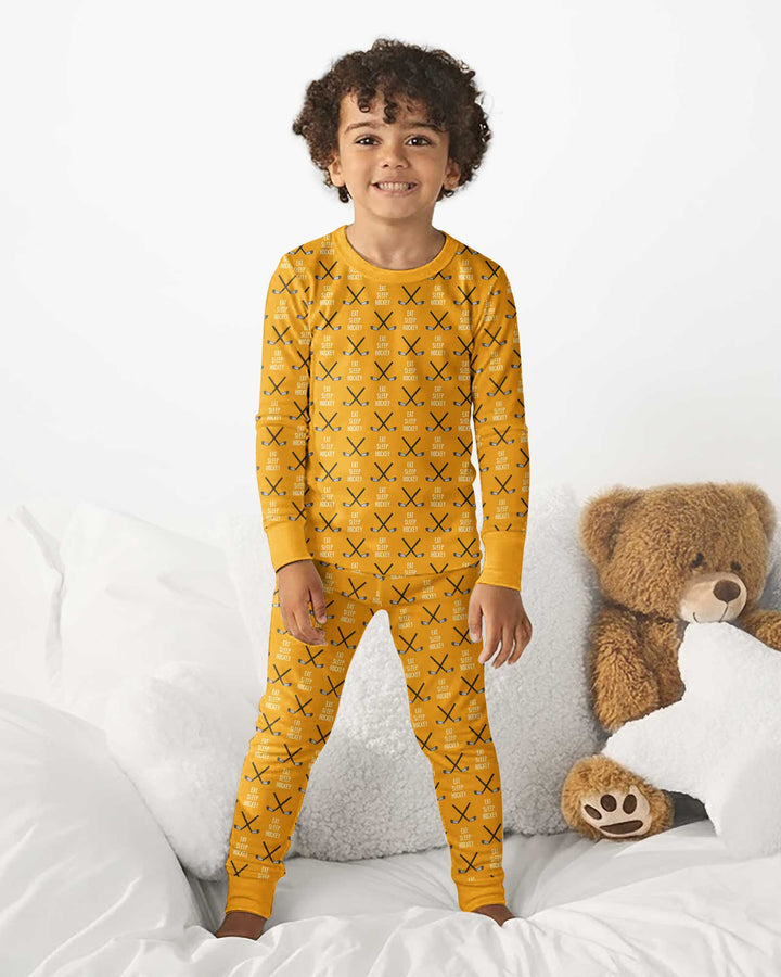 Eat Sleep Hockey Bamboo Two Piece Long Sleeve Pajama Set