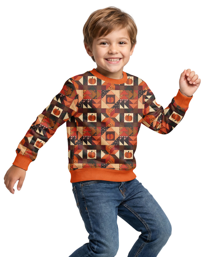Vintage Pumpkin Patchwork Fall Bamboo Crewneck Sweatshirt