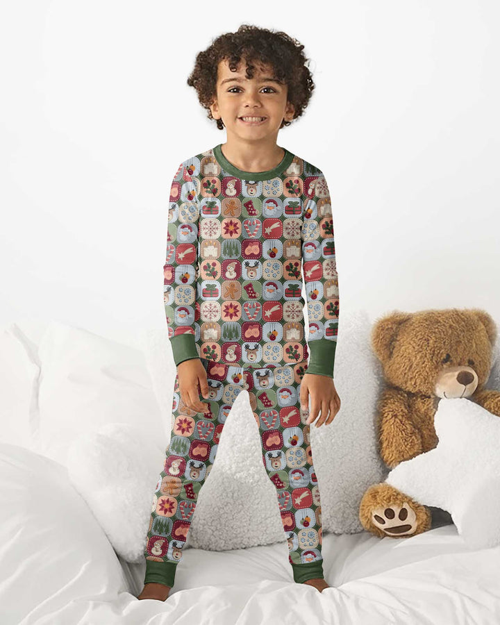 Christmas Felt Patchwork Bamboo Two Piece Long Sleeve Pajama Set