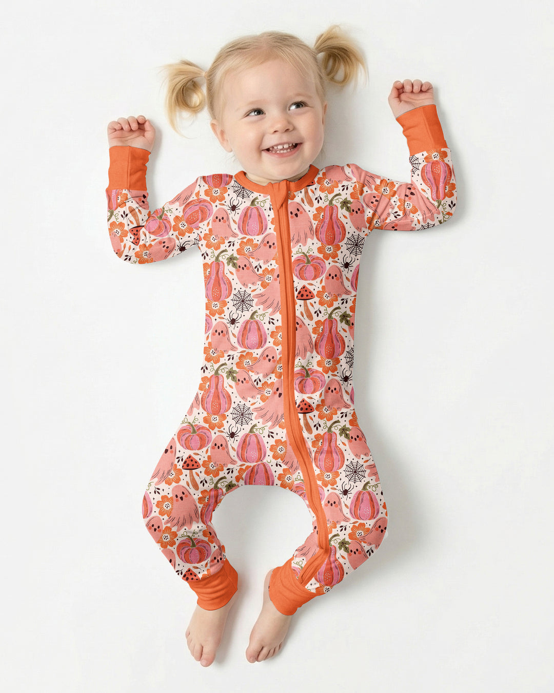 Pink Ghost Pumpkin Fall Floral Halloween Bamboo Convertible Zippy