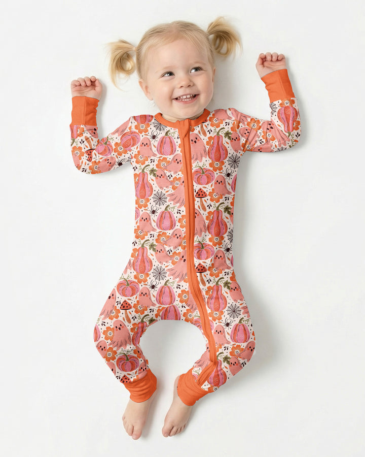 Pink Ghost Pumpkin Fall Floral Halloween Bamboo Convertible Zippy