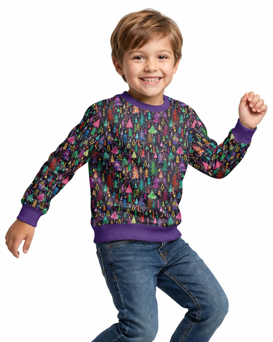 Christmas Holiday Colorful Trees Bamboo Crewneck Sweatshirt