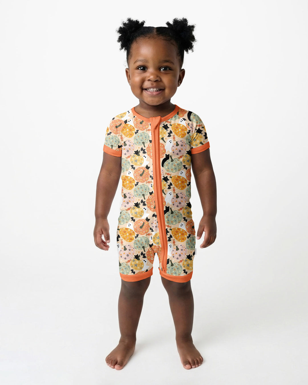 Floral Pumpkin Ghost Halloween Bamboo Shorty Zippy