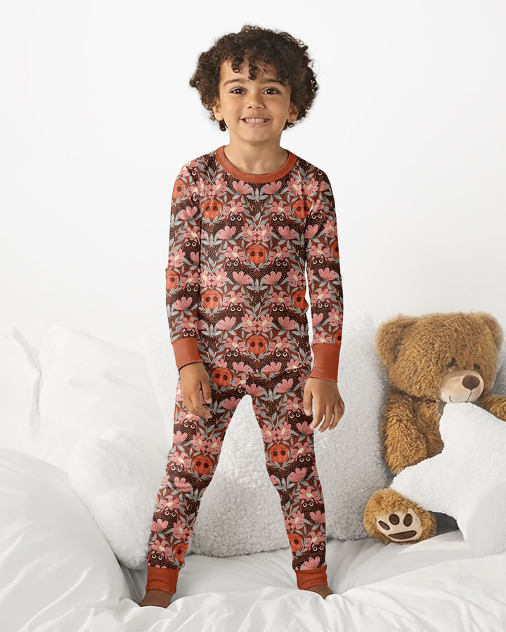 Spooky Owl Pumpkin Folk Floral Halloween Bamboo Two Piece Long Sleeve Pajama Set