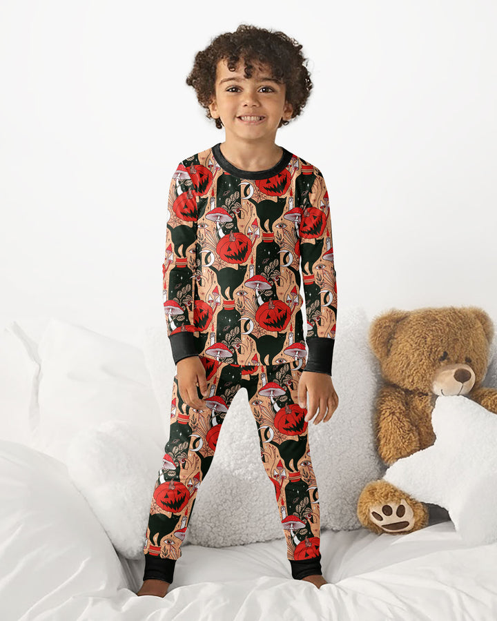 Black Cat And Pumpkin Halloween Bamboo Two Piece Long Sleeve Pajama Set
