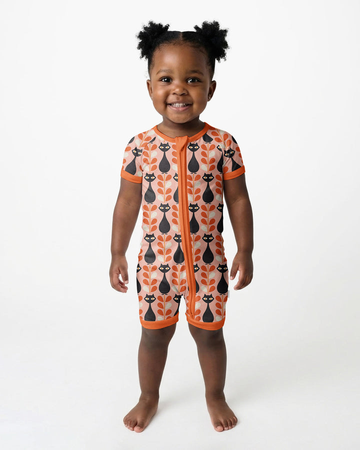 Retro Black Cat Garden Bamboo Shorty Zippy