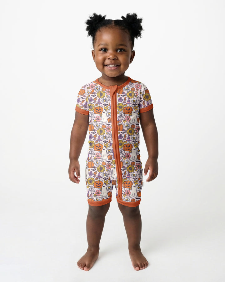 Ghost Pumpkin Fall Floral Halloween Bamboo Shorty Zippy