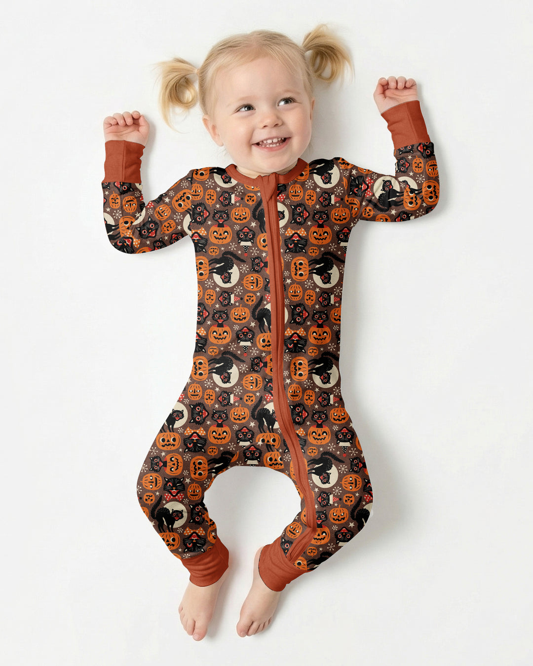 Vintage Halloween Black Cat Pumpkin Bamboo Convertible Zippy