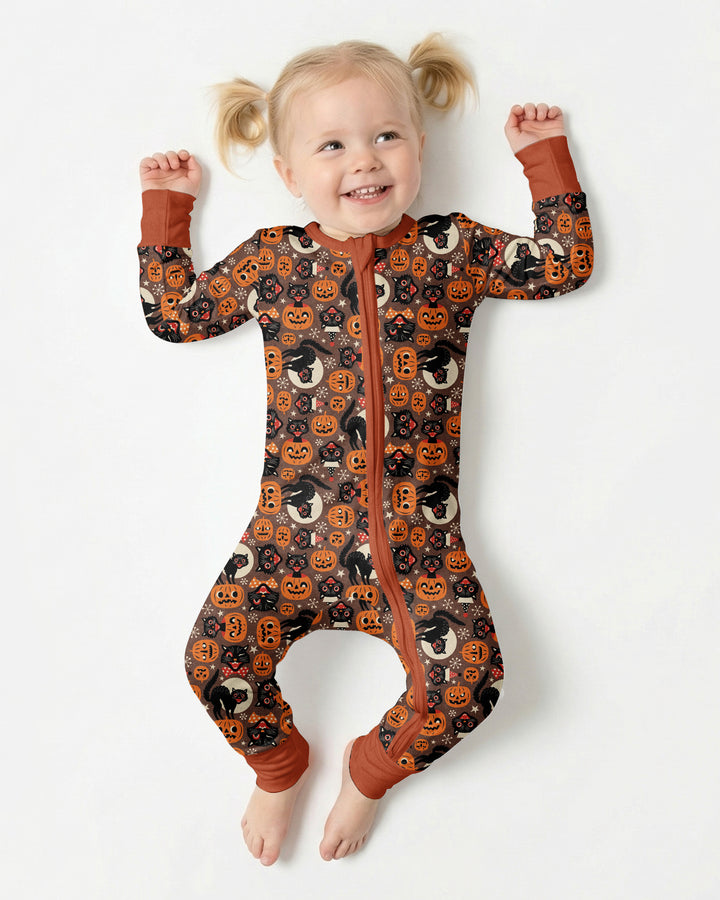 Vintage Halloween Black Cat Pumpkin Bamboo Convertible Zippy