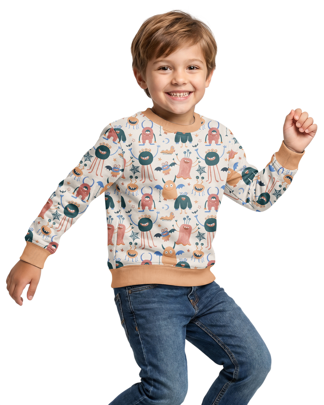 Monsters Fun Pastels Hand Painted Cute Bamboo Crewneck Sweatshirt