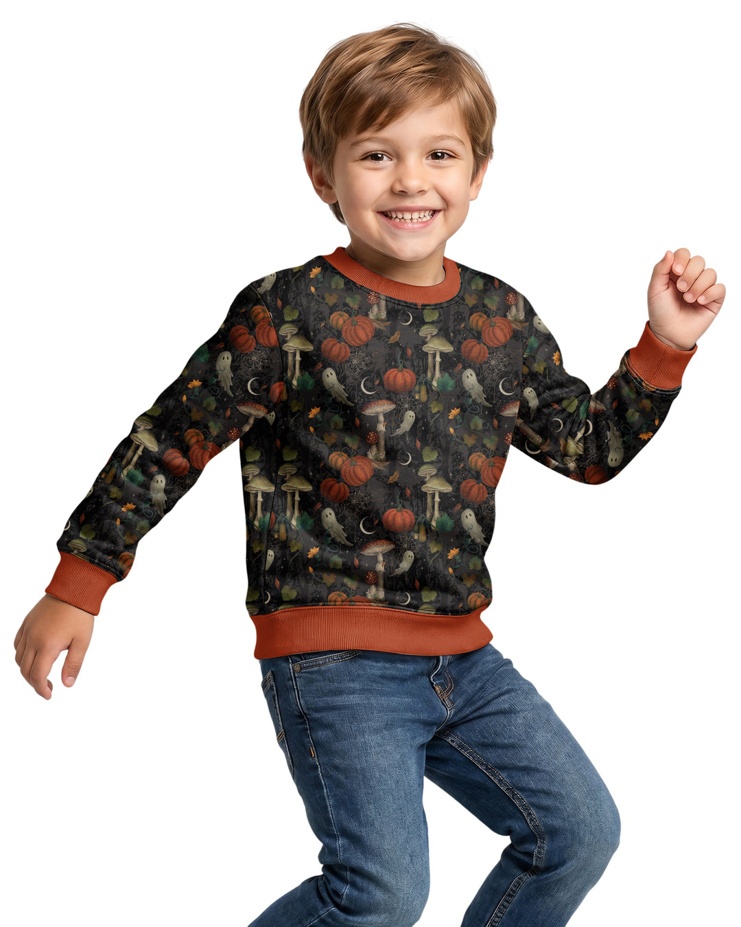 Spooky Cute Ghost Pumpkin Mushroom Halloween Bamboo Crewneck Sweatshirt