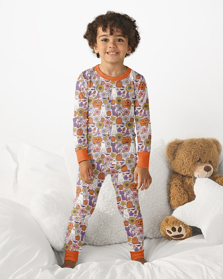 Ghost Pumpkin Fall Floral Halloween Bamboo Two Piece Long Sleeve Pajama Set