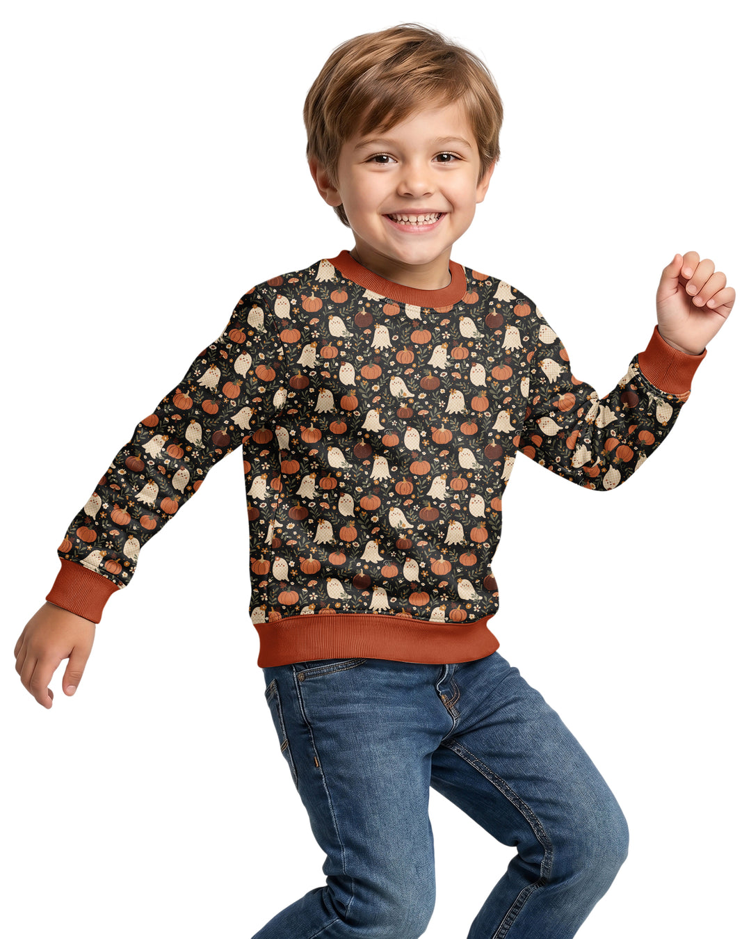Ghost Pumpkin Harvest Floral Halloween Bamboo Crewneck Sweatshirt