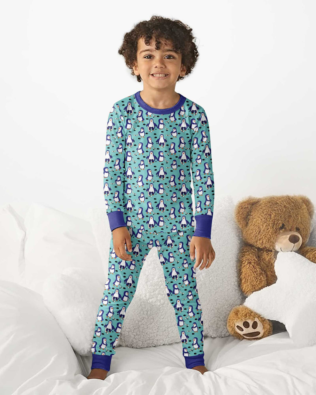 Penguin Hockey Bamboo Two Piece Long Sleeve Pajama Set