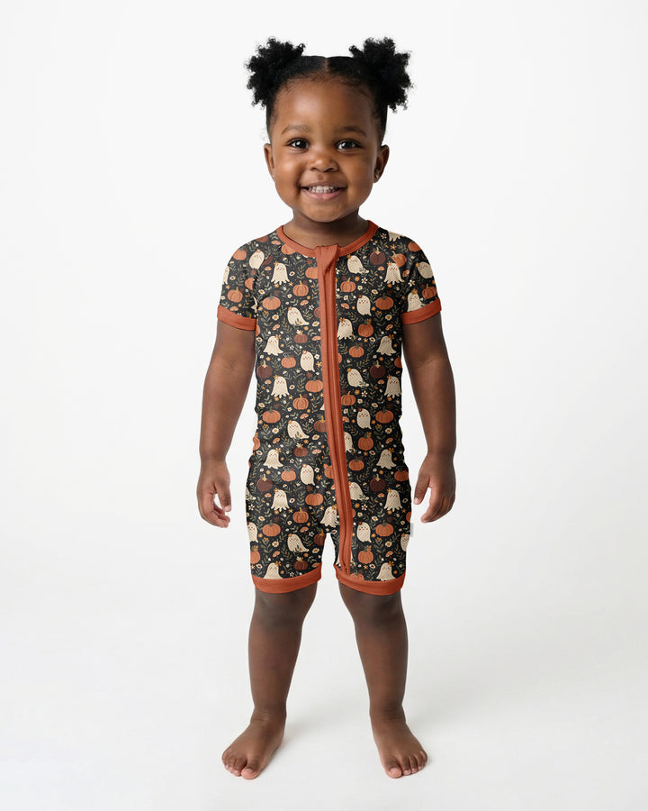 Ghost Pumpkin Harvest Floral Halloween Bamboo Shorty Zippy