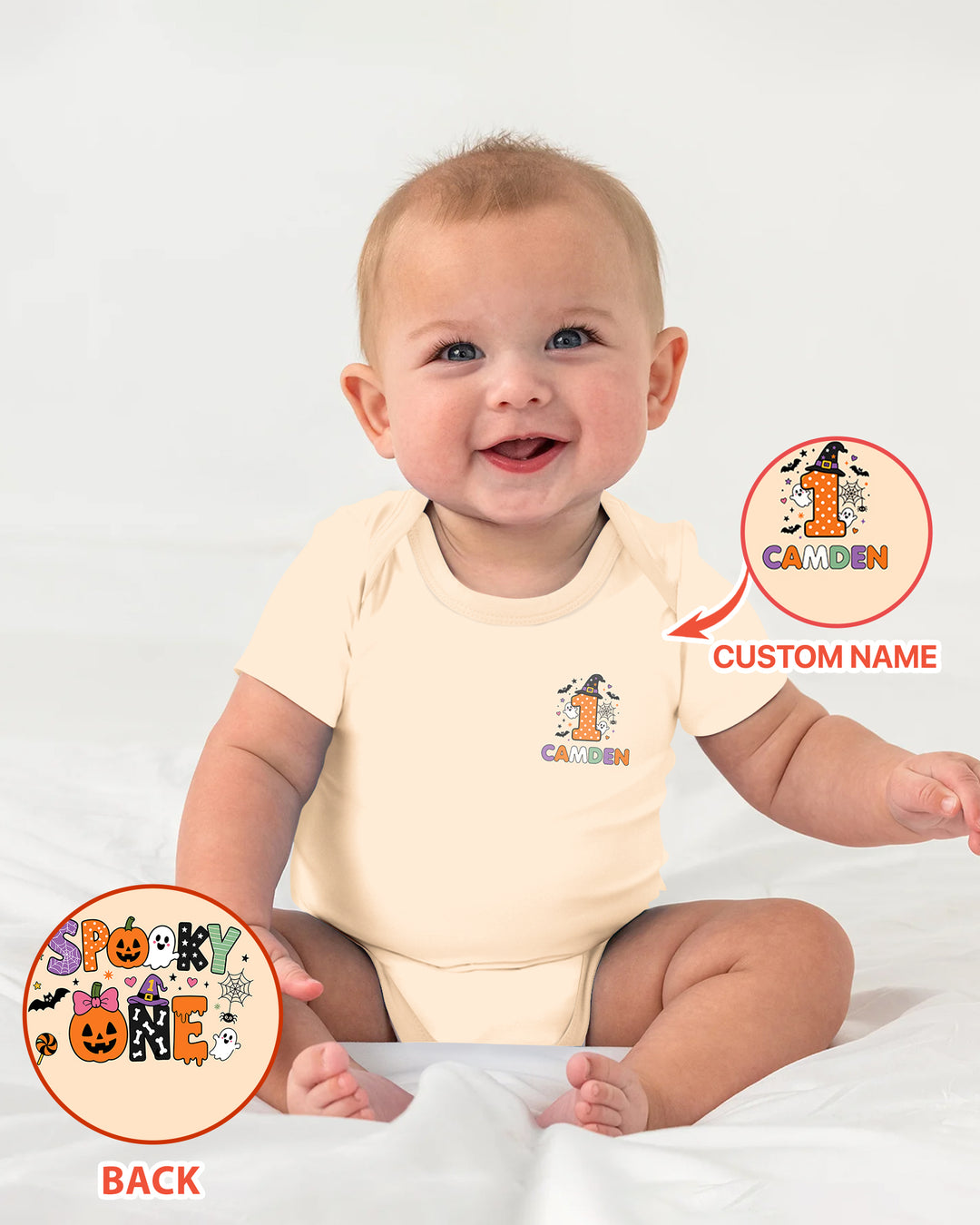 Personalized Name 1st Halloween Pumpkin Ghost Spooky One Birthday Bamboo Bodysuit