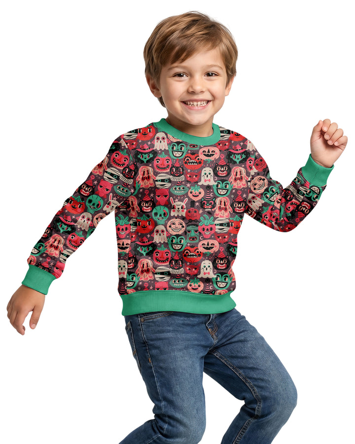 Retro Halloween Monsters Ghost Pumpkin Mummy Bamboo Crewneck Sweatshirt