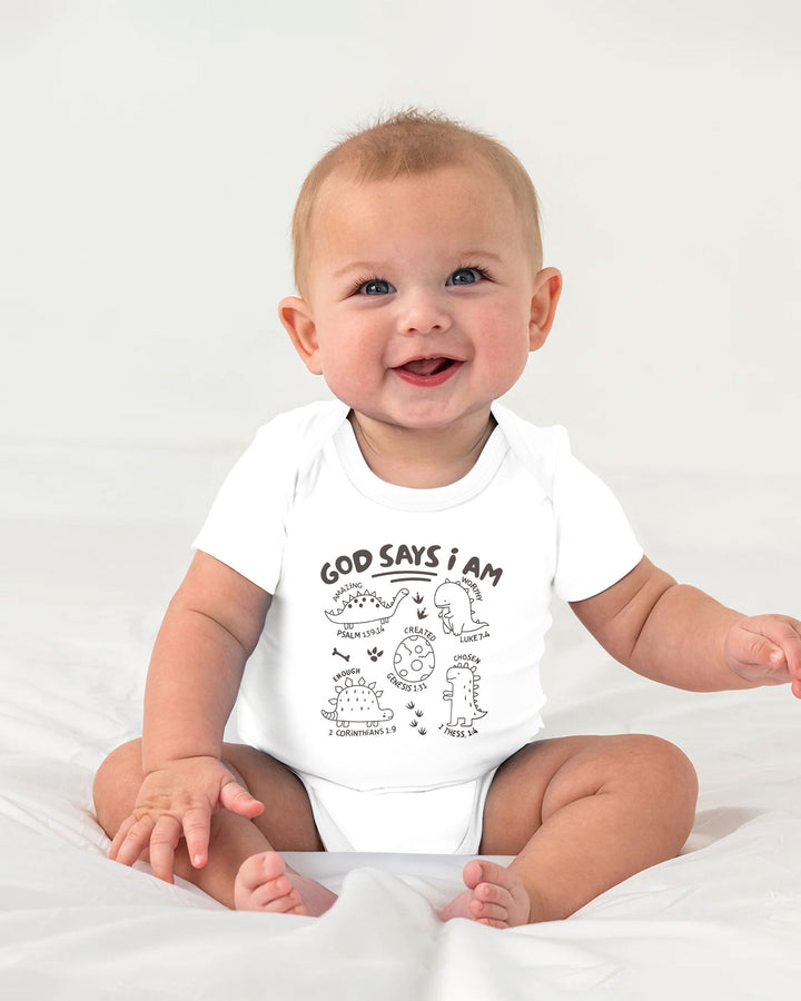 God say i am Dinosaur Bamboo Bodysuit