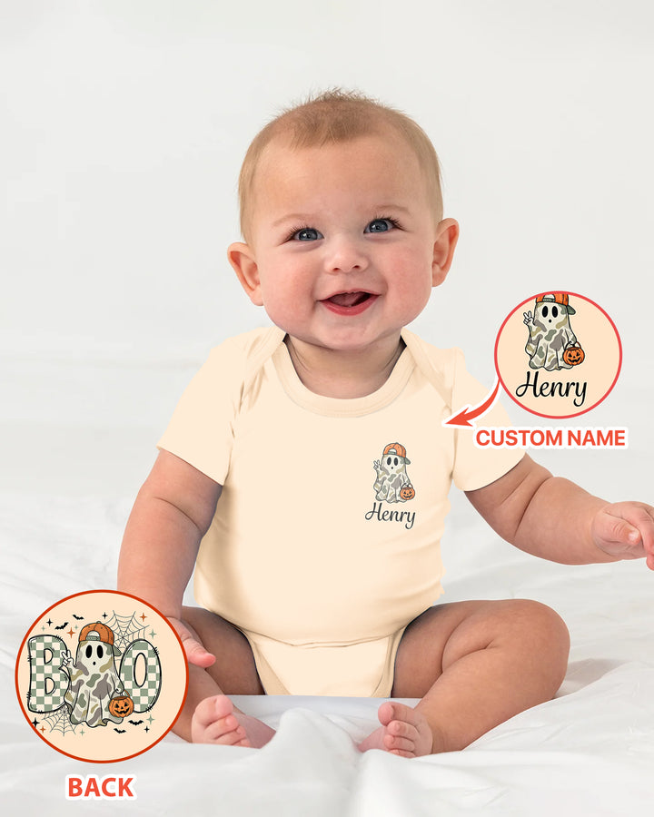 Personalized Baby Boy Halloween Ghost Bamboo Bodysuit