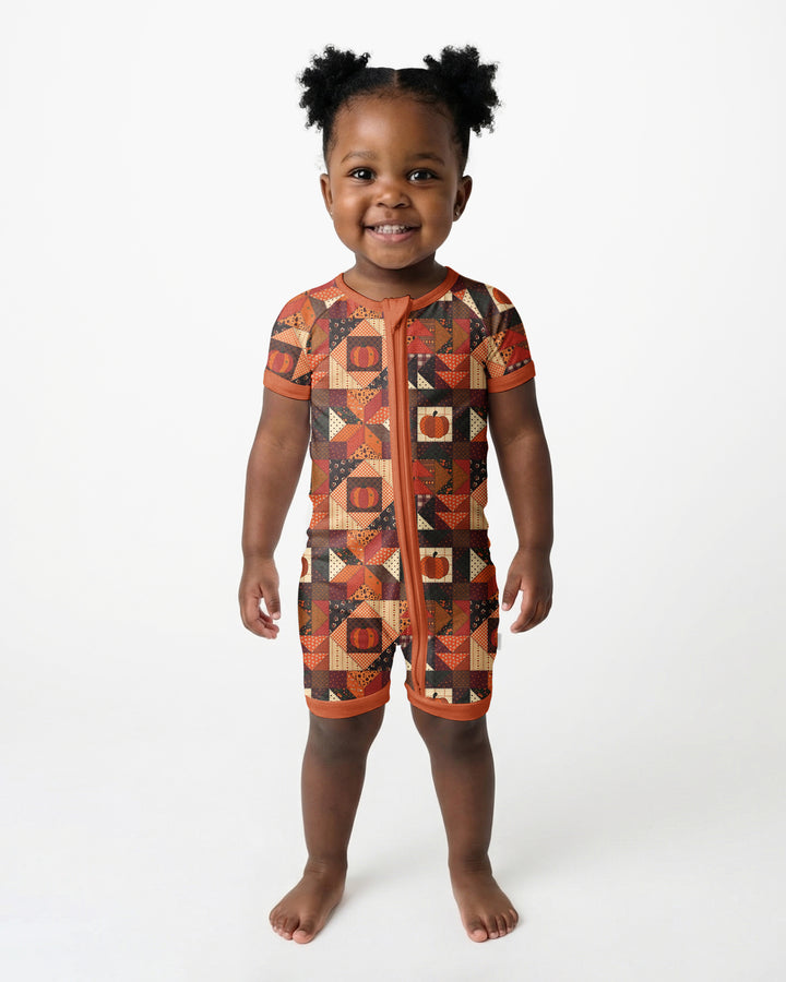Vintage Pumpkin Patchwork Fall Bamboo Shorty Zippy
