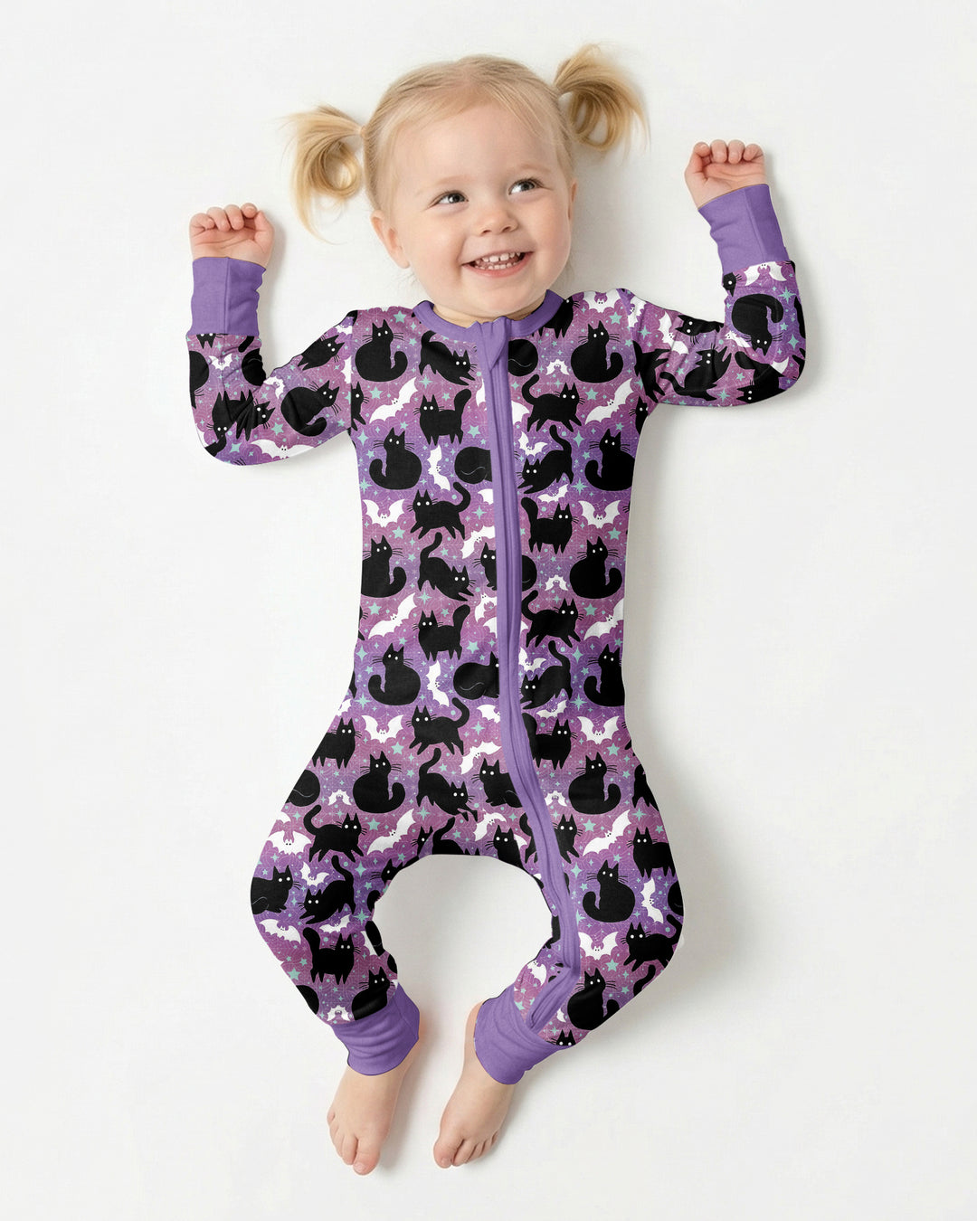 Spooky Black Cat Halloween Purple Bats Bamboo Convertible Zippy