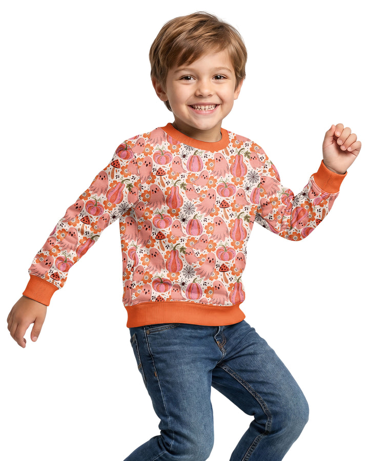 Pink Ghost Pumpkin Fall Floral Halloween Bamboo Crewneck Sweatshirt
