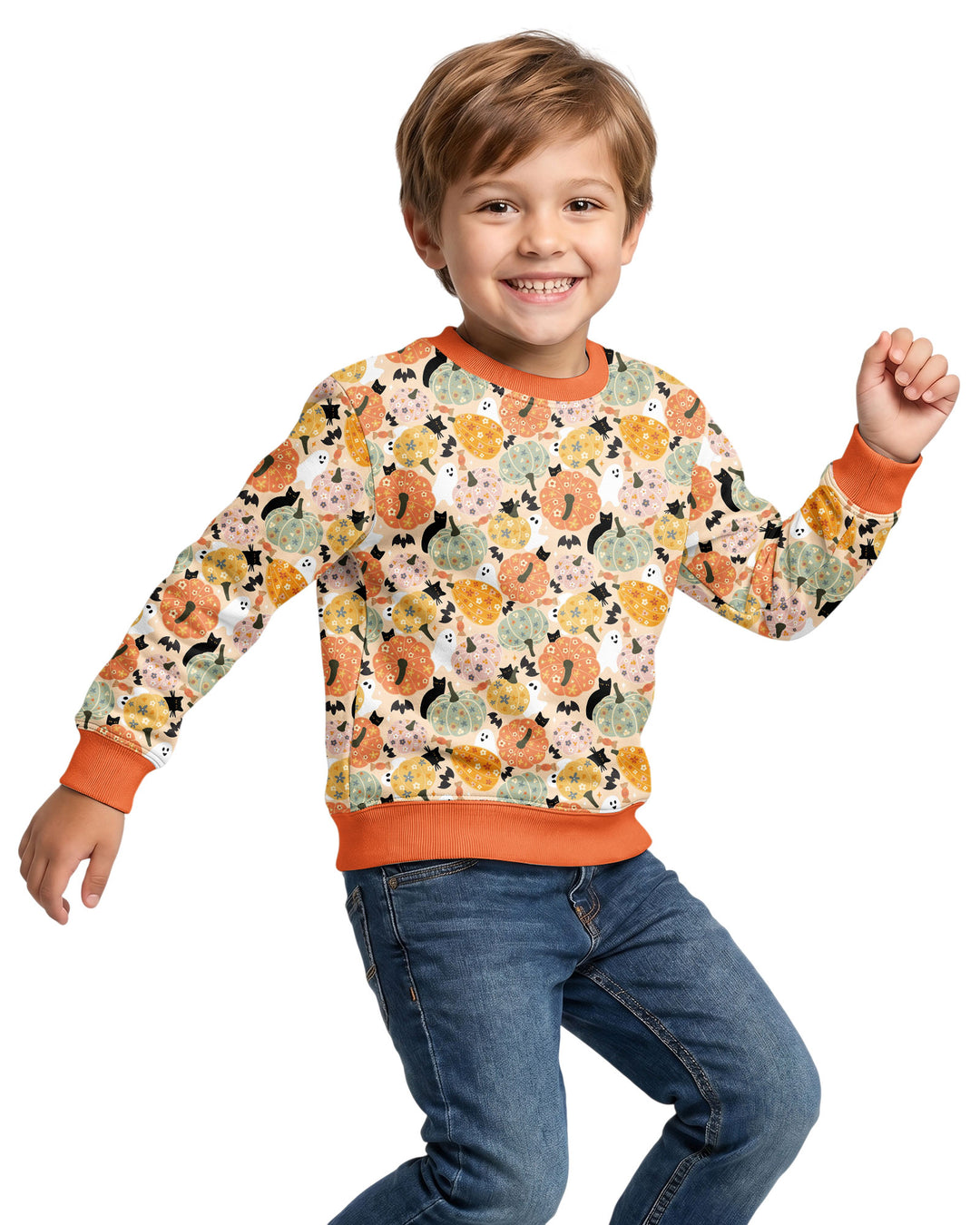 Floral Pumpkin Ghost Halloween Bamboo Crewneck Sweatshirt