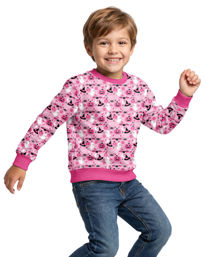 Cute Pink Halloween Ghost Pumpkin Witch Bamboo Crewneck Sweatshirt