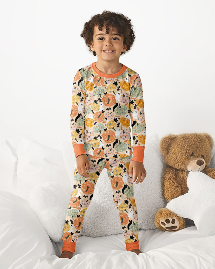 Floral Pumpkin Ghost Halloween Bamboo Two Piece Long Sleeve Pajama Set
