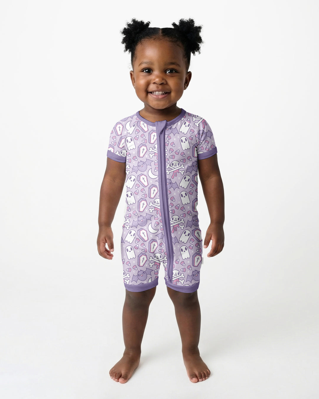 Cute Ghost Halloween Pastel Purple Spooky Bamboo Shorty Zippy
