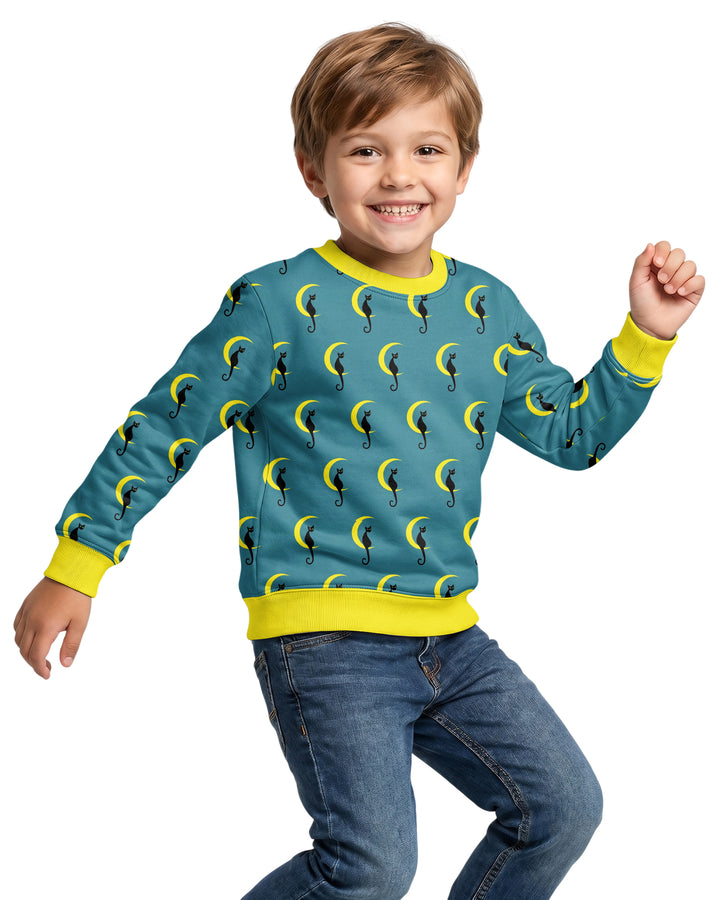 Black Cat Crescent Moon Celestial Night Bamboo Crewneck Sweatshirt