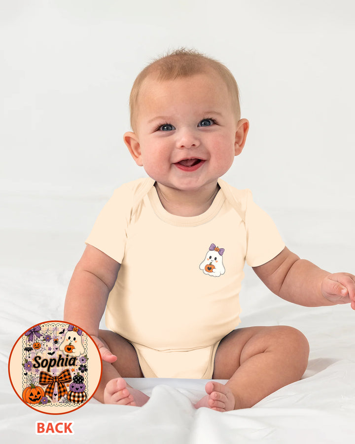 Custom Name Cute Ghost Pumpkin Spooky Season Bamboo Bodysuit