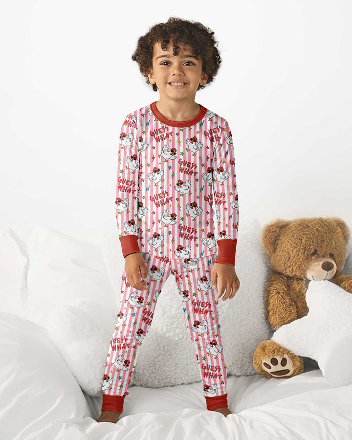Guess What? Chicken Butt! Version Color Red Bamboo Two Piece Long Sleeve Pajama Set
