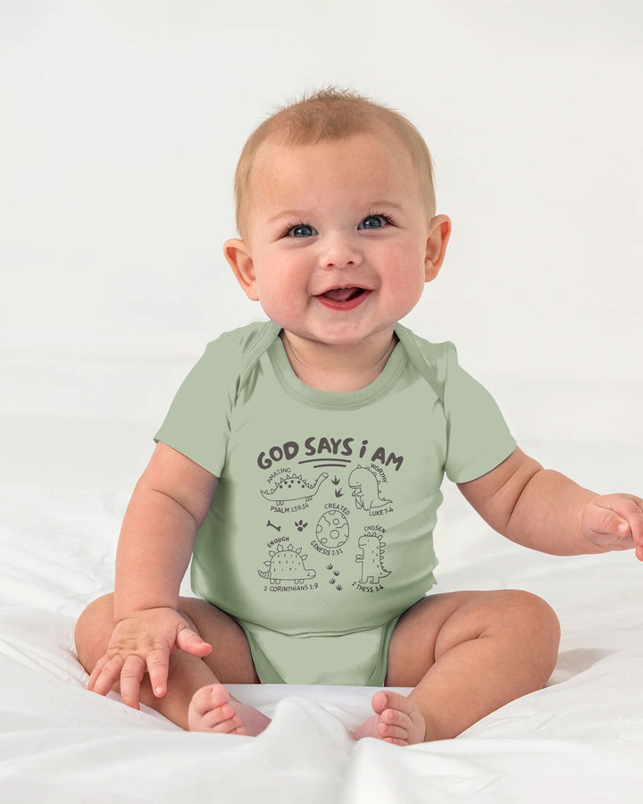 God say i am Dinosaur Bamboo Bodysuit