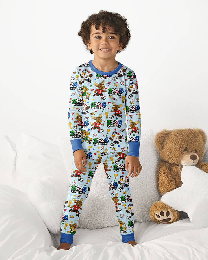 Soccer Cup Cute Mascots Bamboo Two Piece Long Sleeve Pajama Set