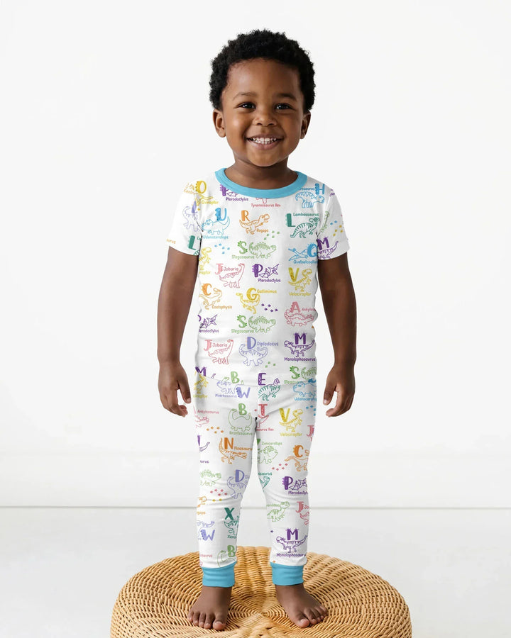 Dino Alphabet ABC Bamboo Two Piece Short Sleeve Pajama Set