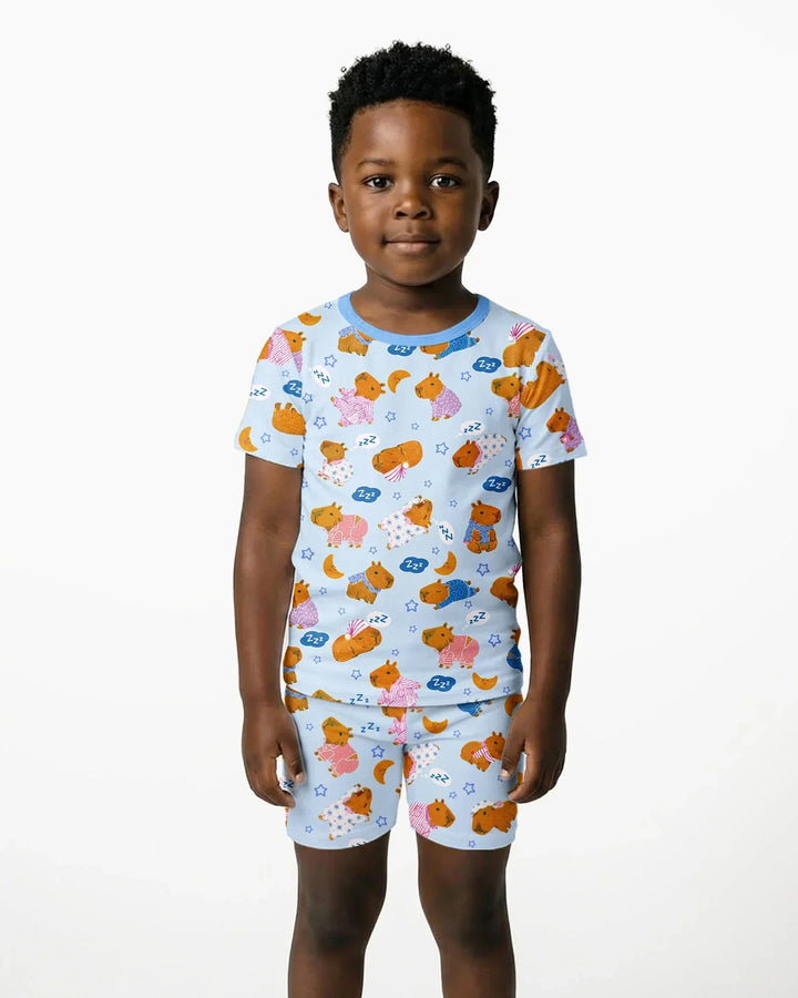 Conjunto de Pijama de Dos Piezas de Bambú con Mangas Cortas y Pantalones Cortos
