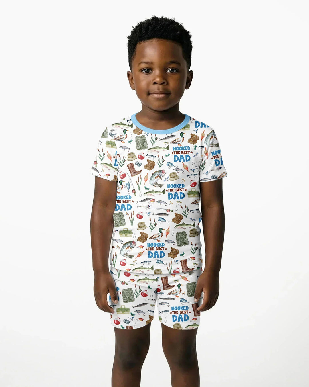 Hooked The Best Dad Daddy & Me Matching Bamboo Two Piece Short Sleeve Shorts Pajama Set