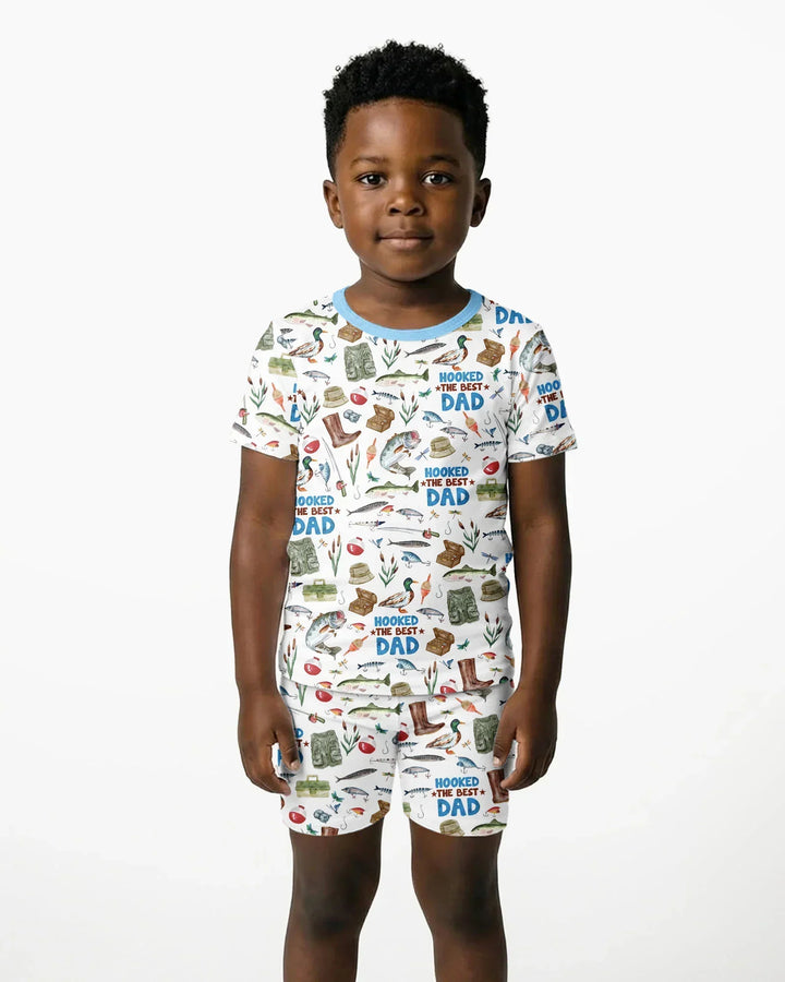 Hooked The Best Dad Daddy & Me Matching Bamboo Two Piece Short Sleeve Shorts Pajama Set