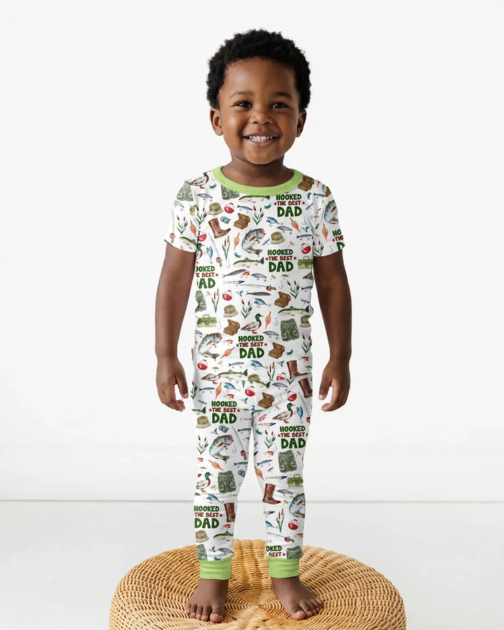 Hooked The Best Dad Daddy & Me Matching Bamboo Two Piece Short Sleeve Pajama Set
