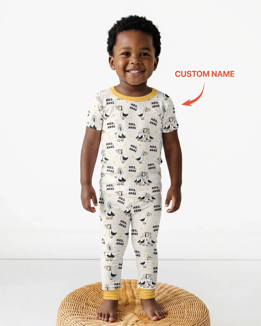 Custom Funny Seagulls Teacher Bamboo Two Piece Short Sleeve Pajama Set