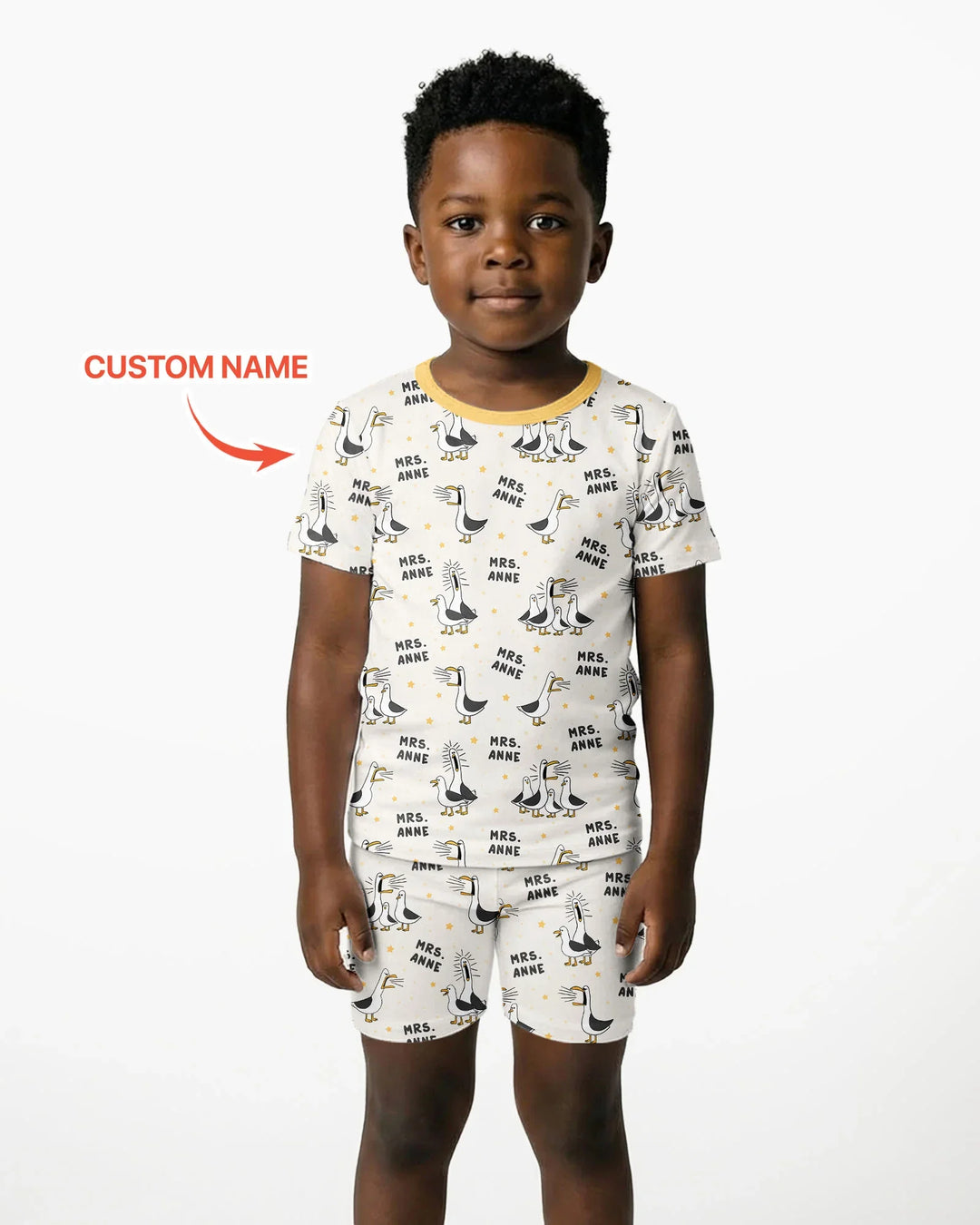 Custom Funny Seagulls Teacher Bamboo Two Piece Short Sleeve Shorts Pajama Set