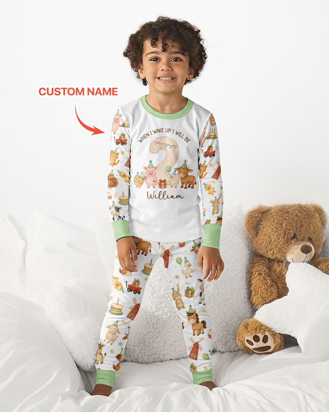 Personalized Farm Animals When I Wake Up I Will Be Birthday Bamboo Two Piece Long Sleeve Pajama Set