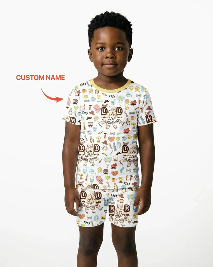 Custom Kids Name Best Dad Ever Bamboo Two Piece Short Sleeve Shorts Pajama Set