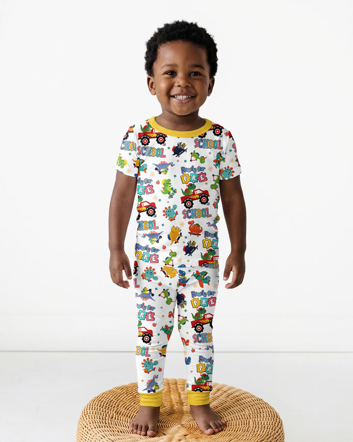 First Day of Preschool T-Rex Bamboo Two Piece Short Sleeve Pajama Set