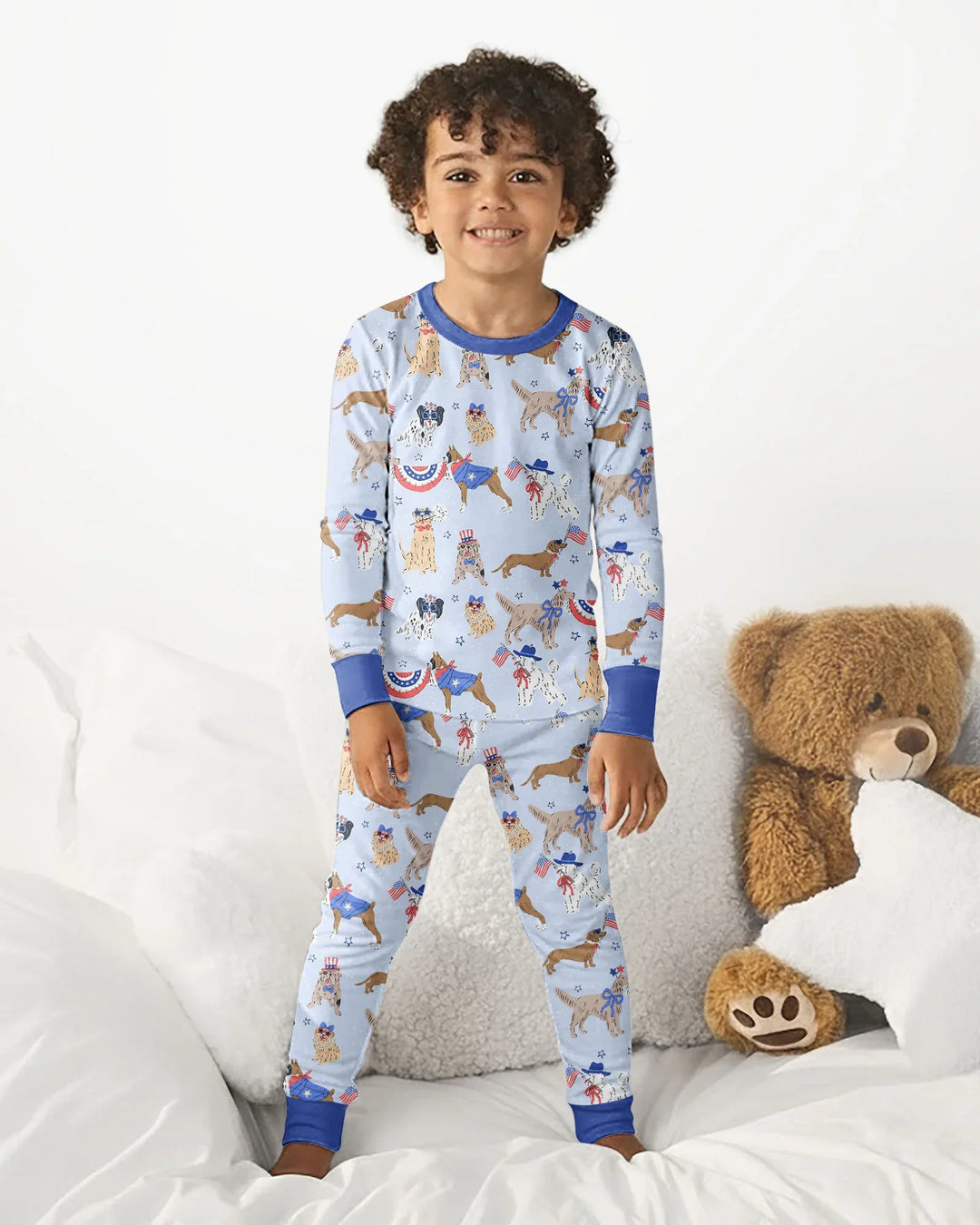 Patriotic Pups Family Matching Bamboo Two Piece Long Sleeve Pajama Set